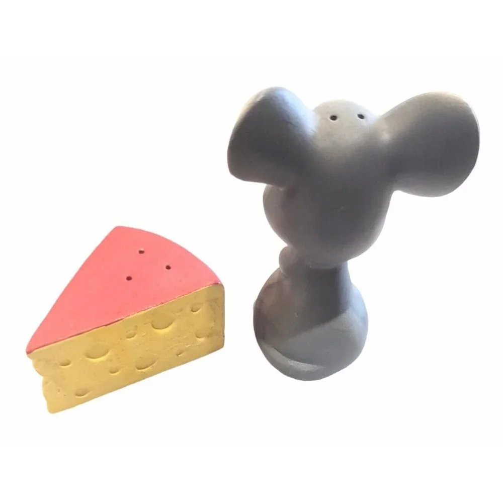 Vintage Anthropomorphic Mouse with Cheese Salt and Pepper Shakers 1970s